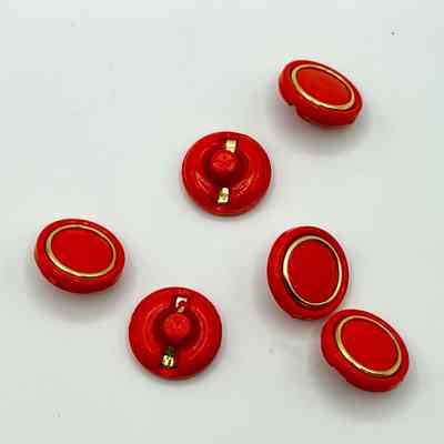 Set of Six Round Shank Buttons — Red with Gold-Tone Rim