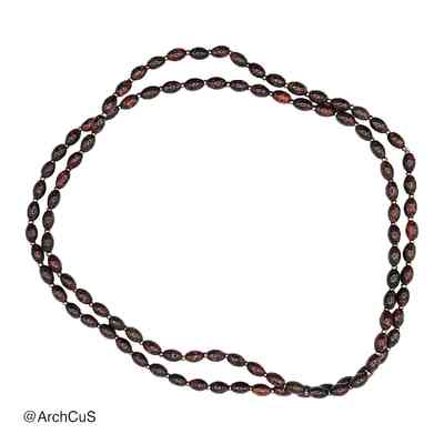 Long glass-bead necklace (rope/sautoir), brown and gold