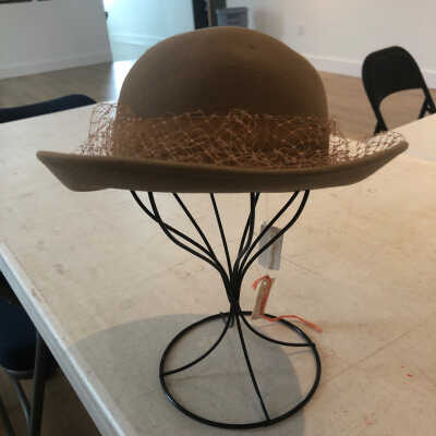 Brown Felt Bowler Hat with Fishnet Mesh