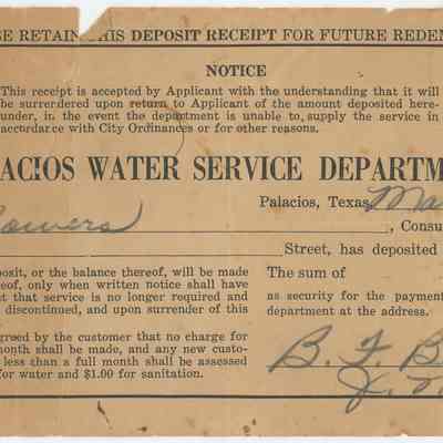 Palacios Water Service Department Receipt