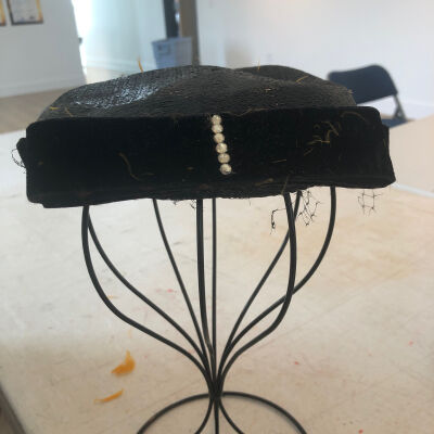 Black Straw Hat with Velvet Ribbon