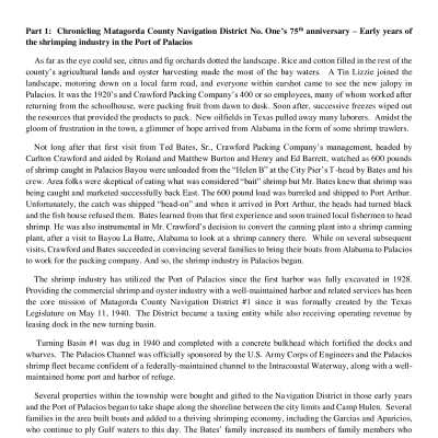 History of Matagorda Navigation District