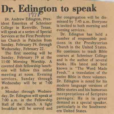 Dr. Edington to speak