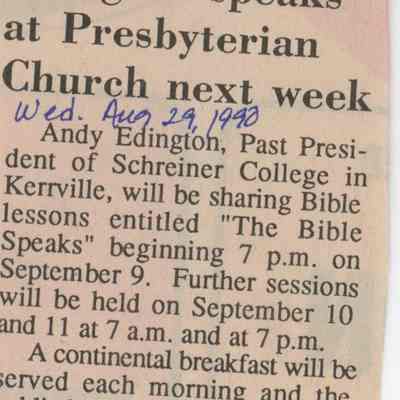 Edington speaks at Presbyterian Church next week