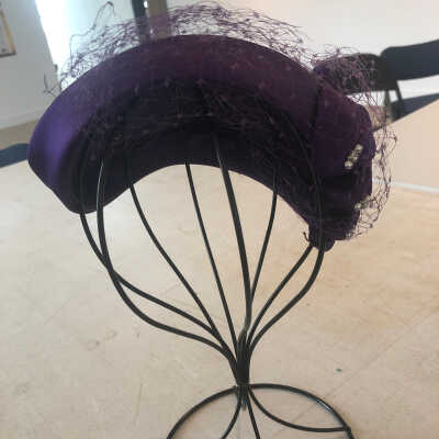 Purple Satin Hat with Fishnet