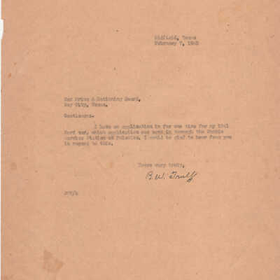 Letter to War Price and Rationing Board