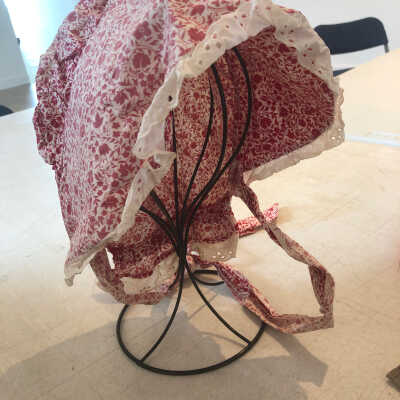 Red Chinz Bonnet with Lace