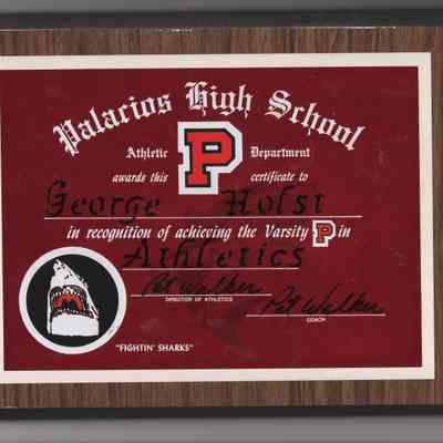 Award to George Holst for achieving Varsity status at PISD