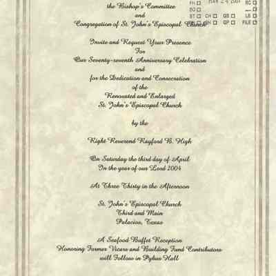Invitation from Congregation of St. John's Episcopal Church