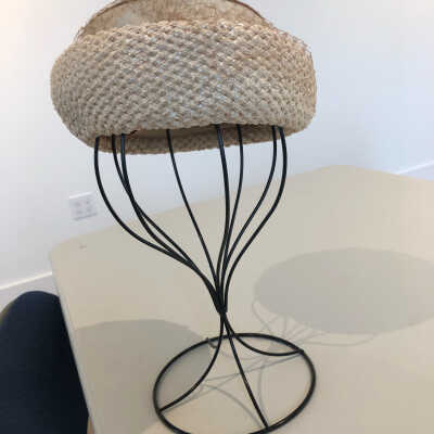 Beige Small-Straw Pillbox