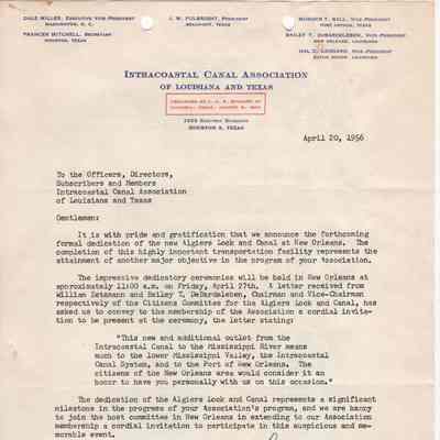 Intracoastal Canal Association Letter