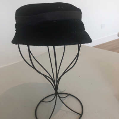 Black Velvet Hat with Ribbon