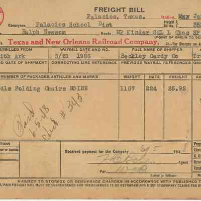 Texas and New Orleans Railroad Company Freight Bill
