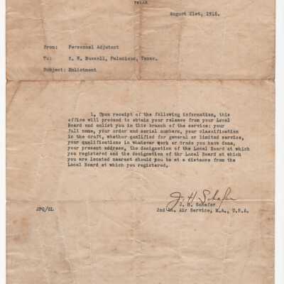 Signal Corps Aviation School Letter