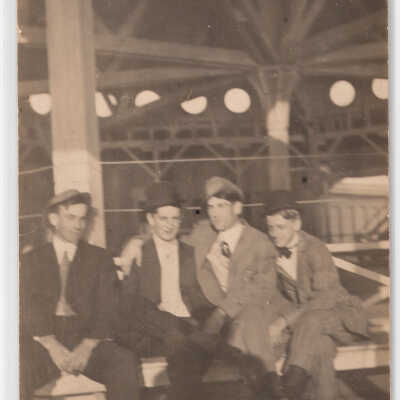 Pavilion, post card, Rule Foley and friends in pavilion