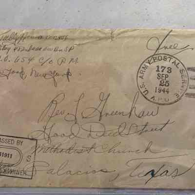 Envelope Cpl[?] Tally Hanna [?] to Rev. L Greenhaw