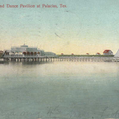 Pavilion, post card, with sail boat