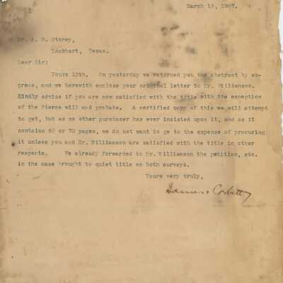Letter about Williamson Estate