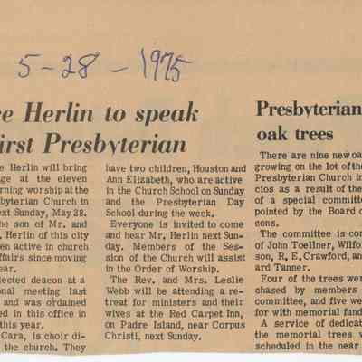 Bruce Herlin to speak at First Presbyterian