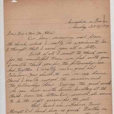 Letter Kenneth Vander Waude to Rev & Mrs. McGehee 1944