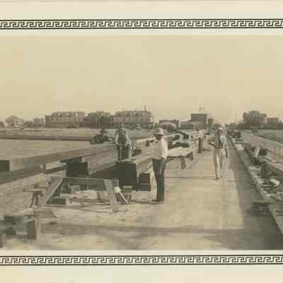 Pavilion, construction materials on pier