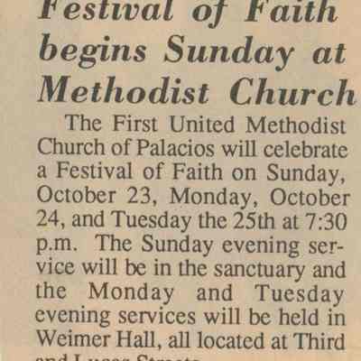 Festival of Faith begins Sunday at Methodist Church