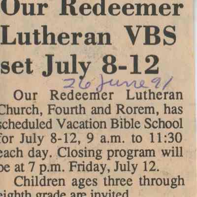 Our Redeemer Lutheran VBS set for July 8-12