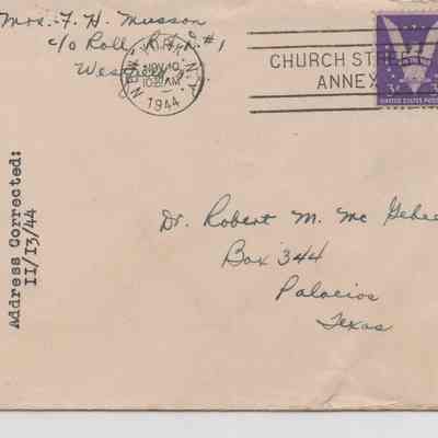 Envelope Mrs. F.H. Musson to Dr. Robert M. Mc Gehee