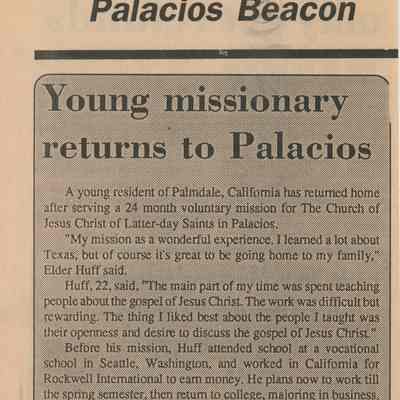 Young Missionary returns to Palacios