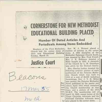 Cornerstone for new Methodist Educational building placed