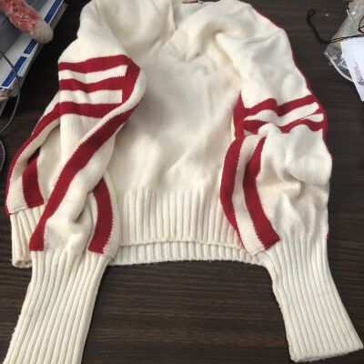 White and Red Cheerleader Sweater