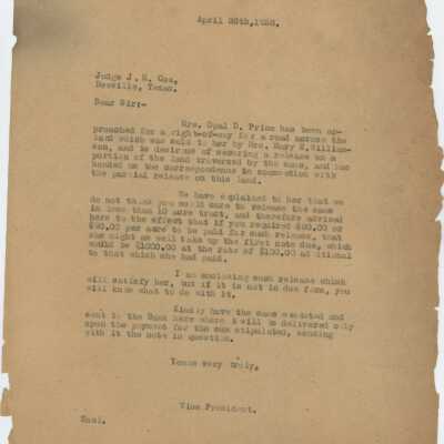 Price Letter about Right-of-Way