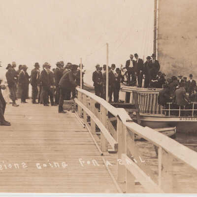 Pavilion dock W/ excursion sail boat, post card