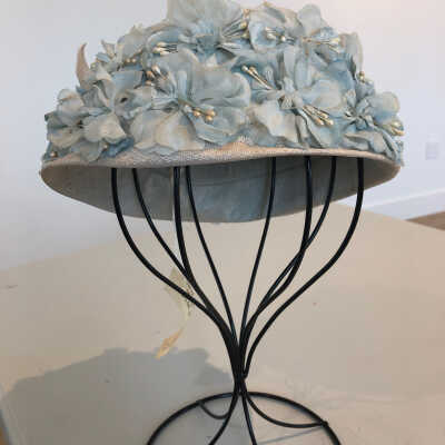 White Hat with Blue Flowers