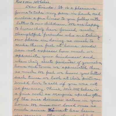 Letter Mr & Mrs C.E. Johnson to Rev & Mrs McGehee, Oct. 1944