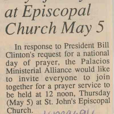 Day of Prayer at Episcopal Church May 5