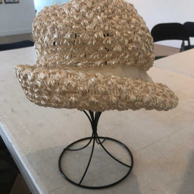 White Straw Hat with Ribbon