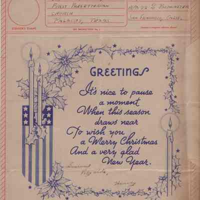V-Mail Christmas Greetings from CPL. Harvey Shomette to Dr. Robert McGehee