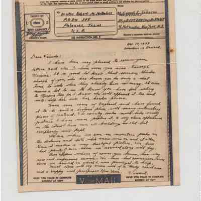 Small Paper Pvt Vincent E. Johnson to Dr. & Mrs Robert M. McGehee