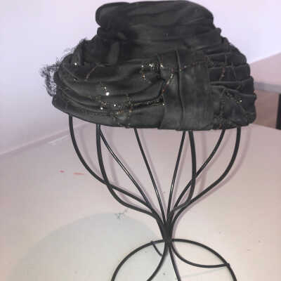Black Hat with Fishnet and Strings of Glitter