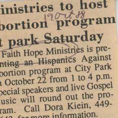 Ministries to host abortion program at park Saturday