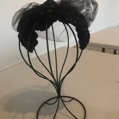 Black Sequined Headband with a Mesh Veil