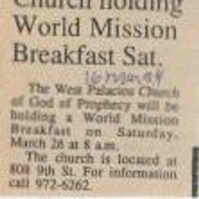 Church Holding World Mission Breakfast Sat.