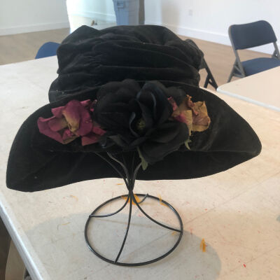Black Felt Hat with Fake Flowers in the Front