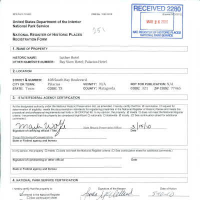 Luther Hotel National Register of Historic Places Application