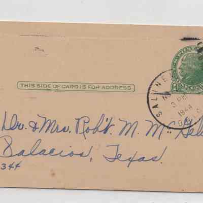 Postcard Marjorie to Dr. & Mrs. Rob't M. McGehee 27 Nov. 1944