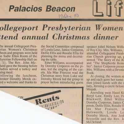 Collegeport Presbyterian Women attend annual Christmas dinner