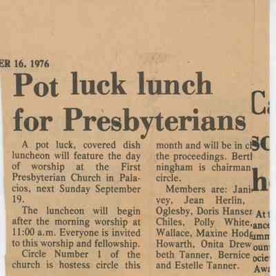 Pot Luck lunch for Presbyterians