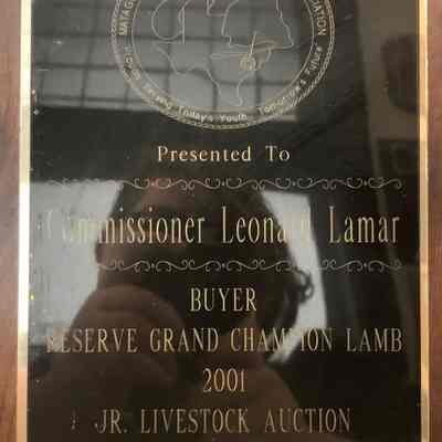 Grand Champion Lamb Award given to Leonard Lamar