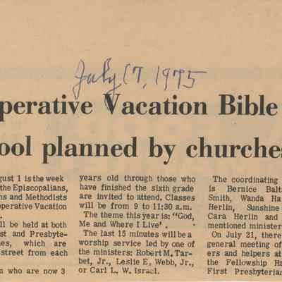 Cooperative Vacation Bible School planned by churches
